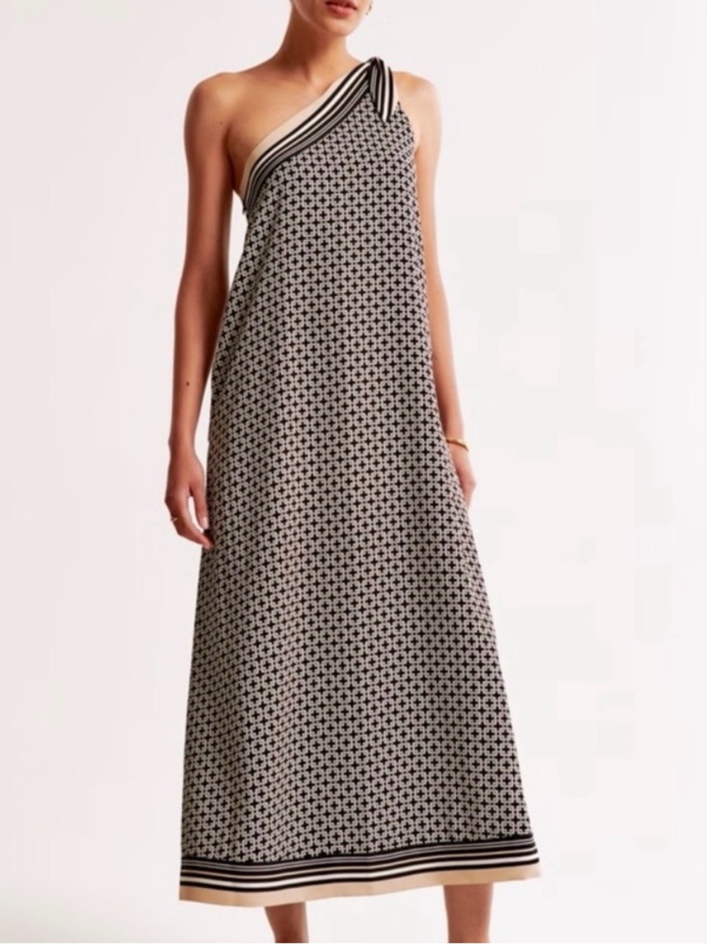 NWOT Abercrombie & Fitch One-Shoulder Scarf Tie Midi Dress with Pockets - Picture 3 of 9